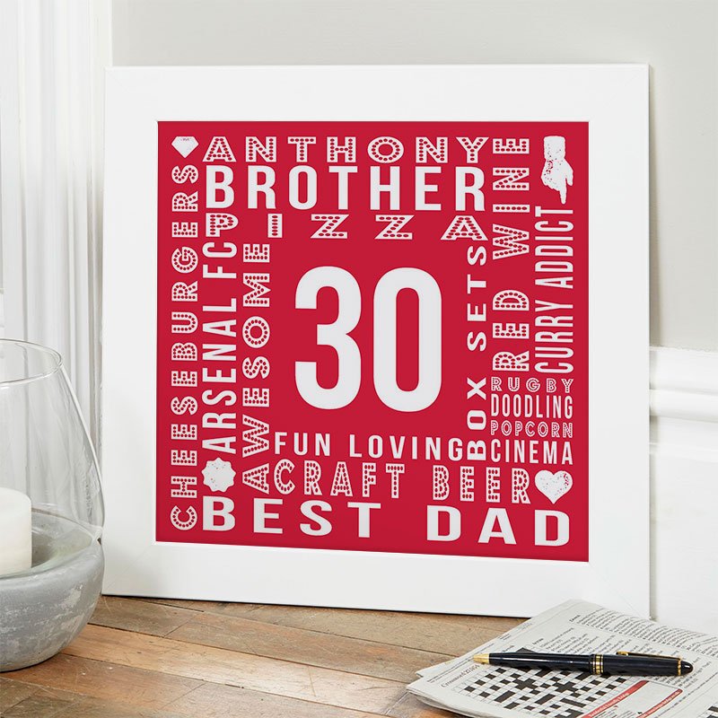 30th birthday gift idea for husband year of birth age personalised wall print