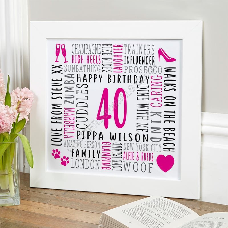40th birthday gift for woman personalised word art picture