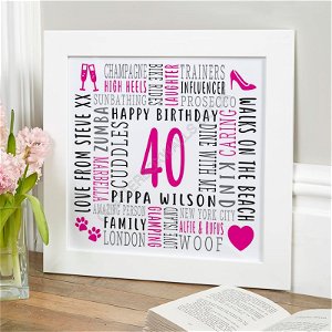40th birthday gift for her custom word picture print