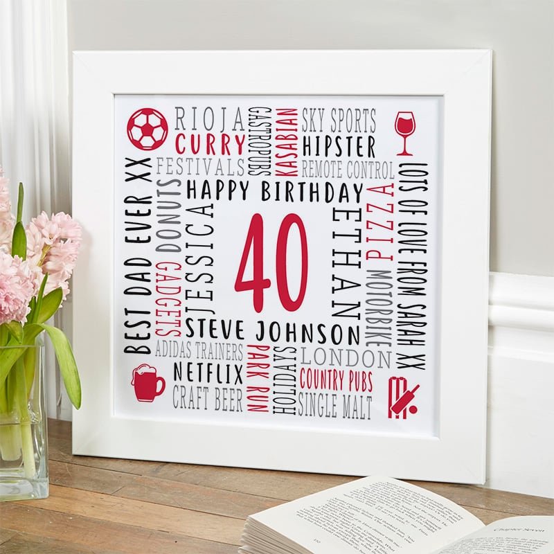 40th birthday gift for men personalised framed print