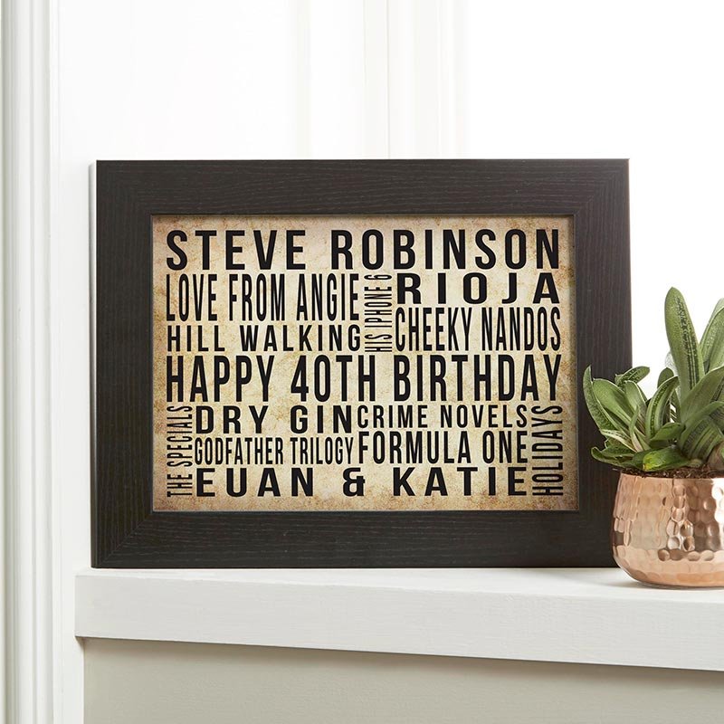 personalised word picture print 40th birthday