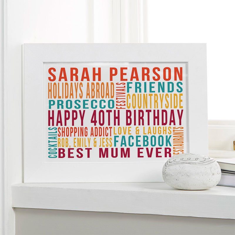 personalised gifts for her 40th birthday word print landscape likes