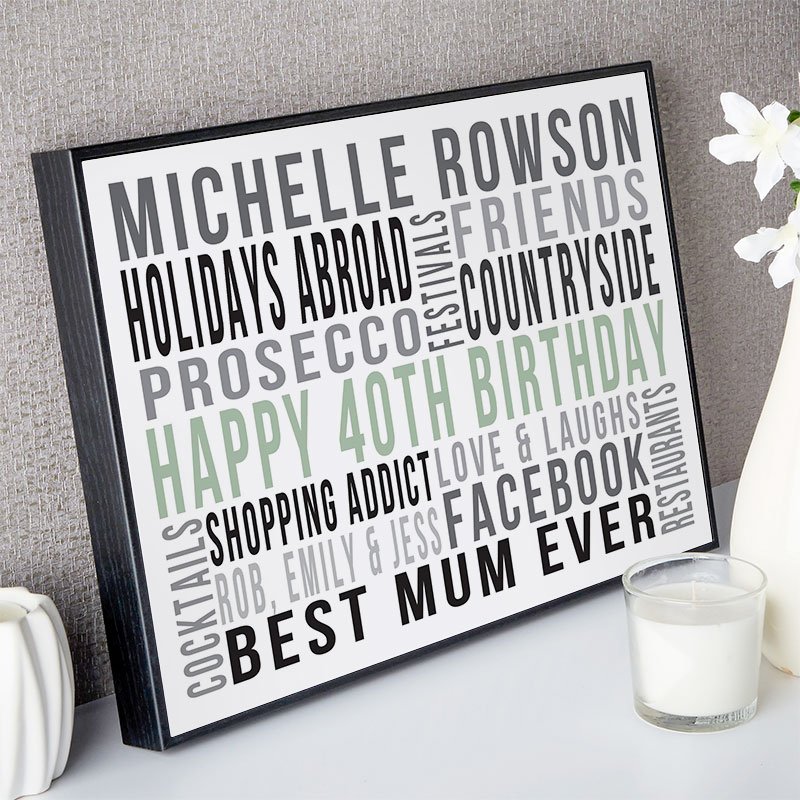 gifts for her 40th birthday personalised wall art word print landscape likes