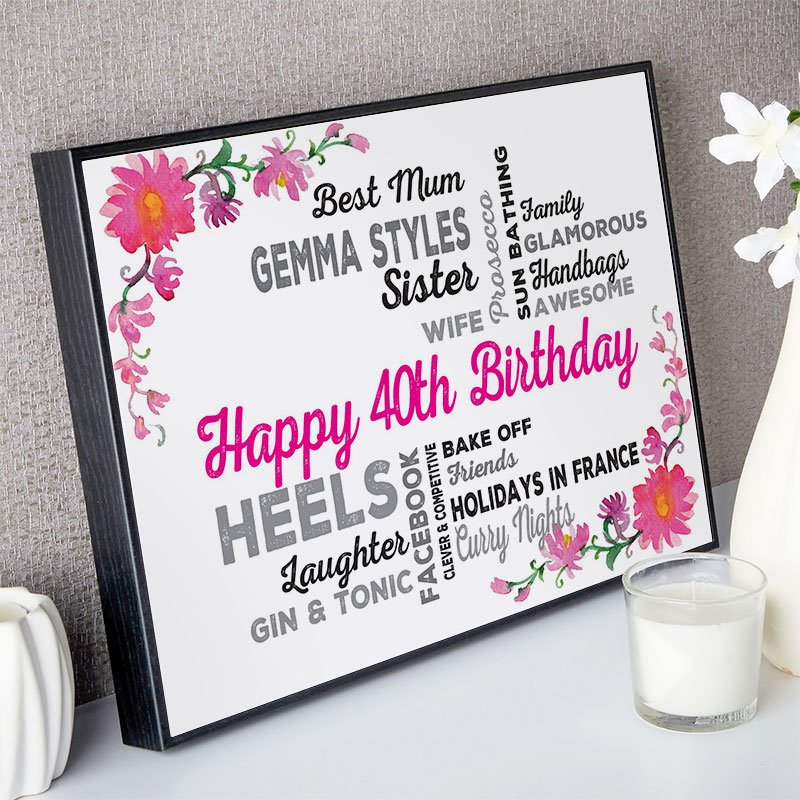 unique 40th birthday gift for her typographic wall art print