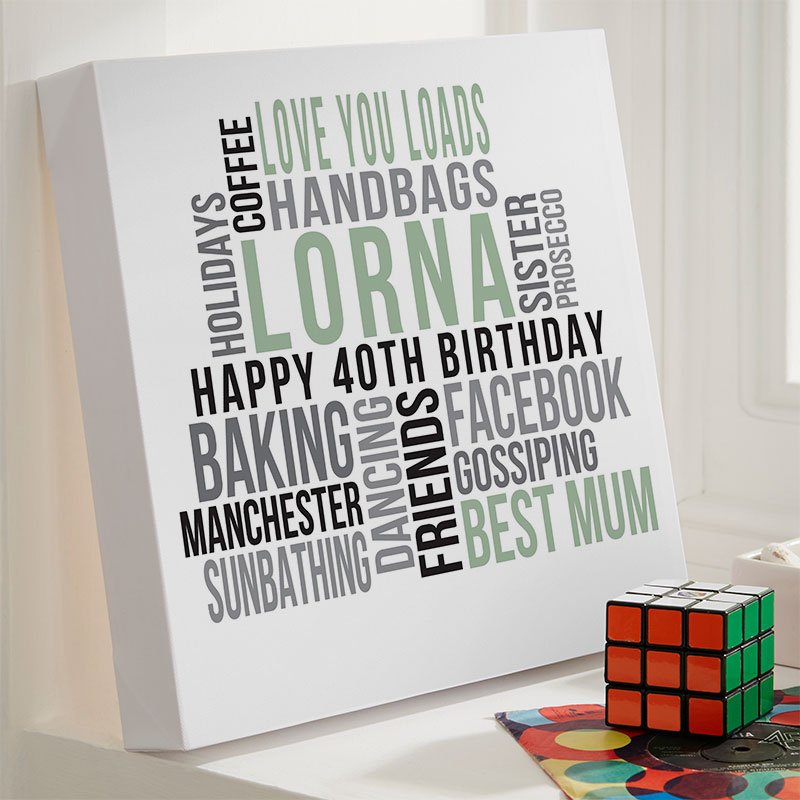 wife 40th birthday present ideas personalised word print square likes