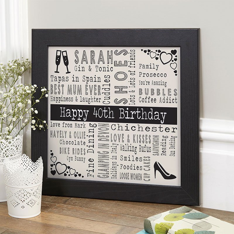 40th birthday present for wife inspiration unique personalised print square corner