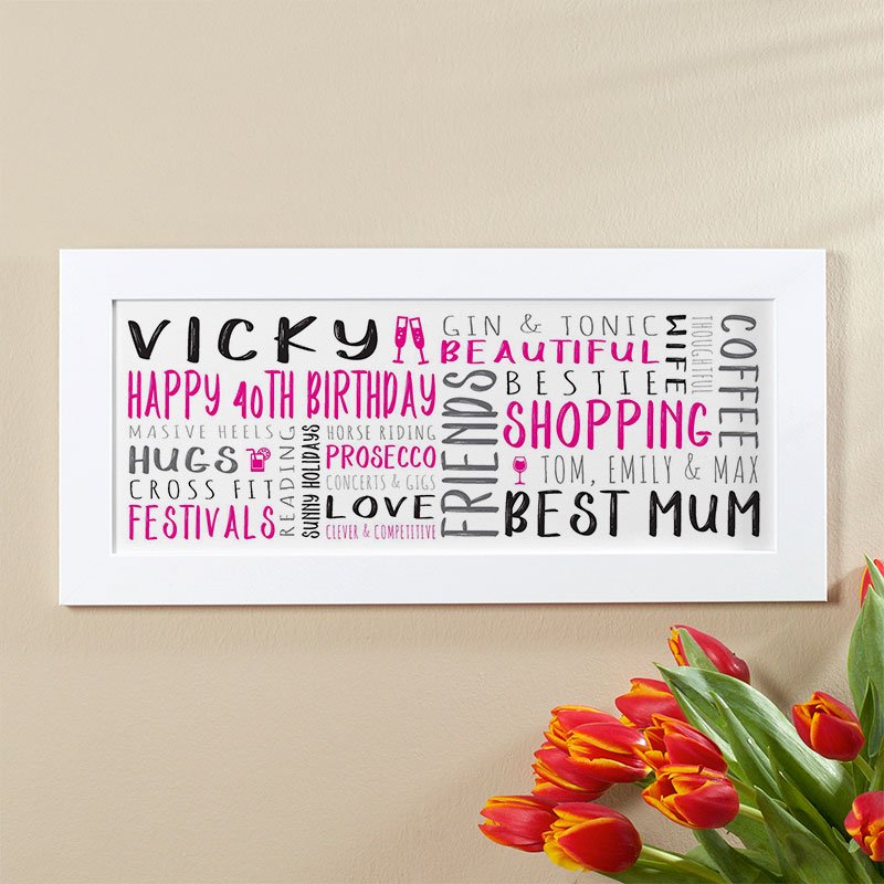 40th birthday present for her personalised word art panoramic