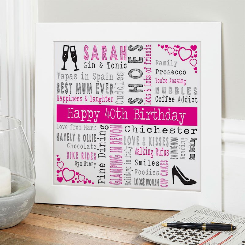 personalised 40th birthday gift for her unique picture print square corner