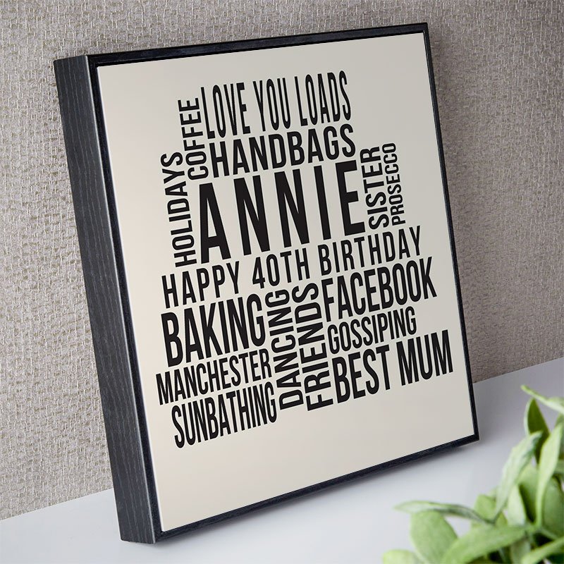 40th birthday gift inspiration personalised word print square likes