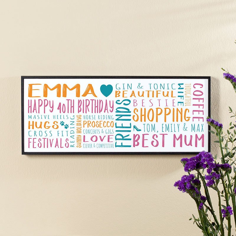 personalised 40th birthday gifts for her word art print panoramic