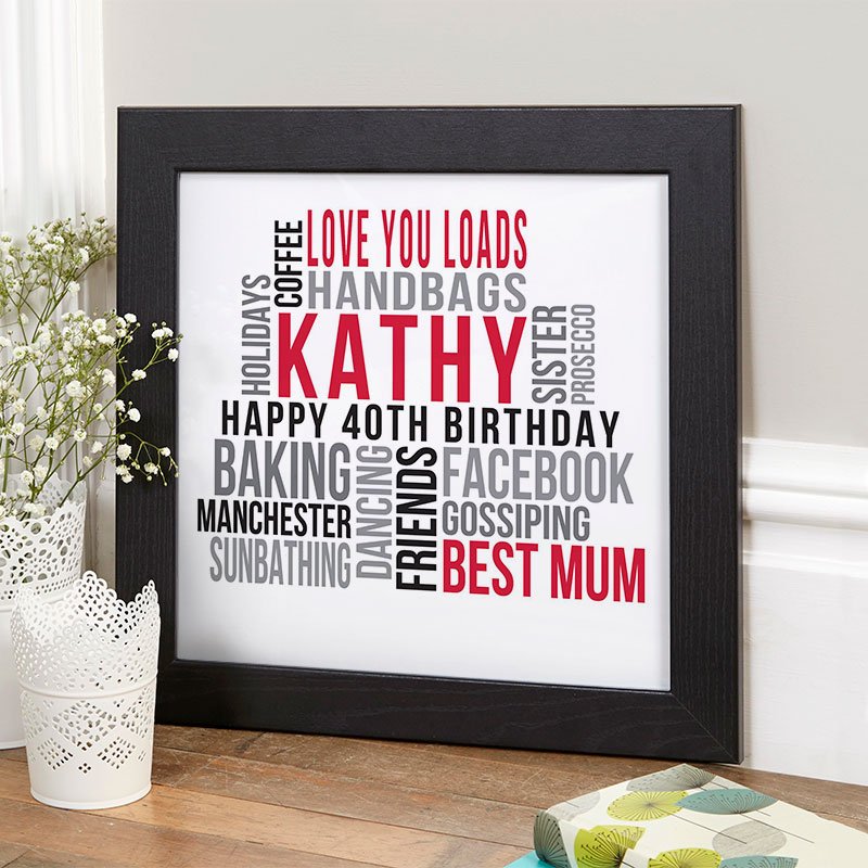 40th birthday gift ideas for wife personalised word art print square likes