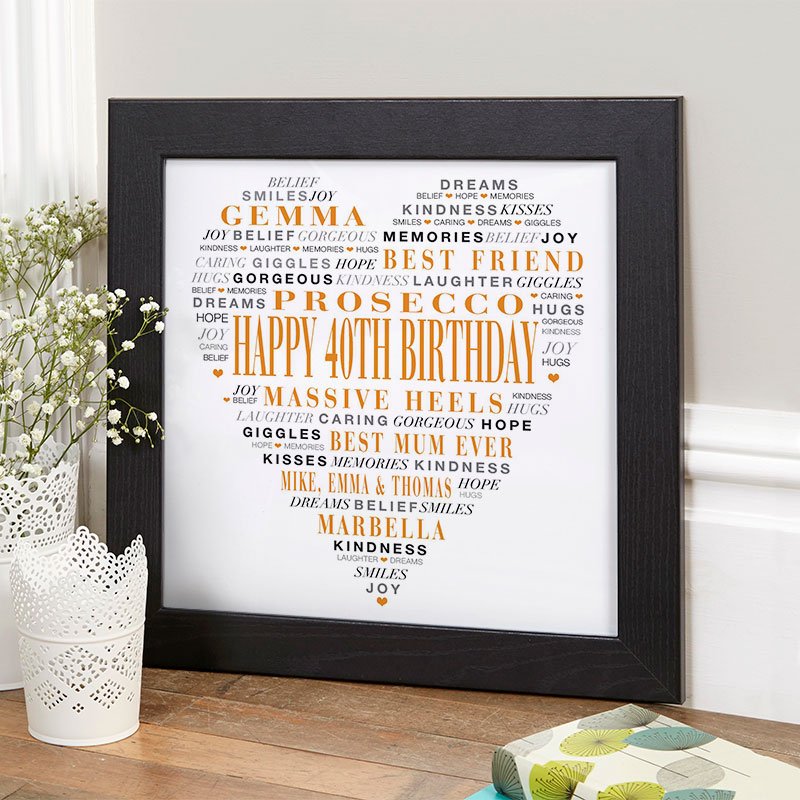 40th birthday personalised gift idea for her love heart picture print