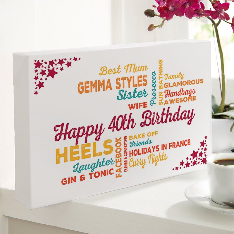 40th birthday personalised gift idea for her word art for walls typography print