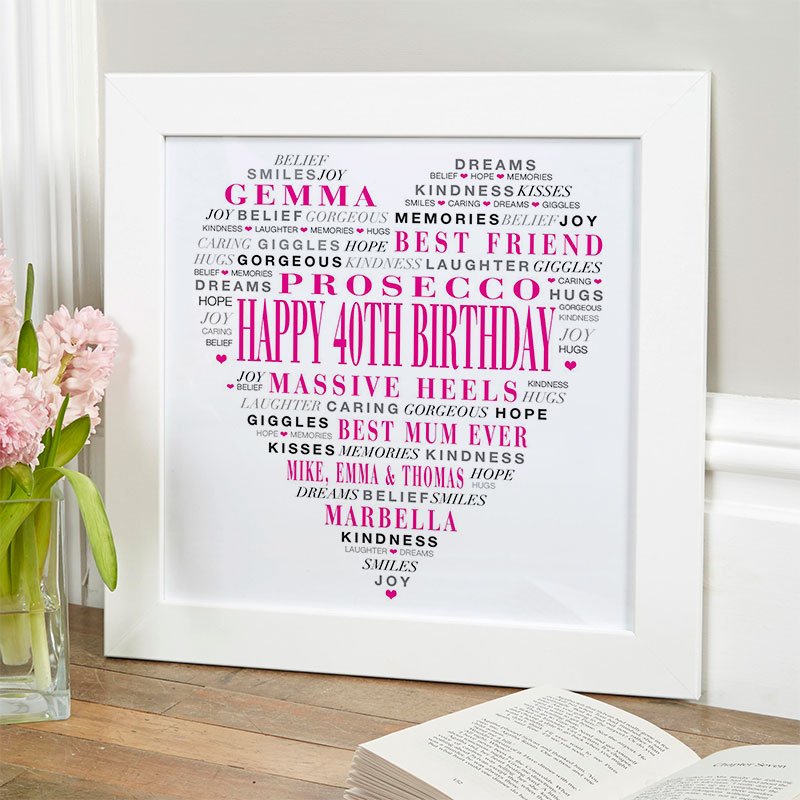 40th birthday gift for her personalised love heart