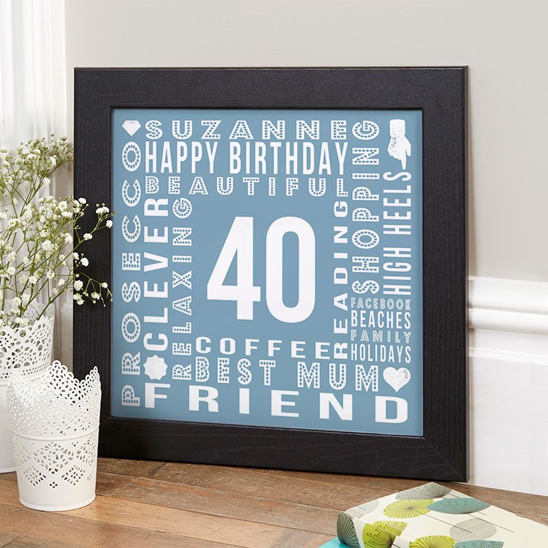 40th birthday gift idea for wife year of birth age personalised wall print