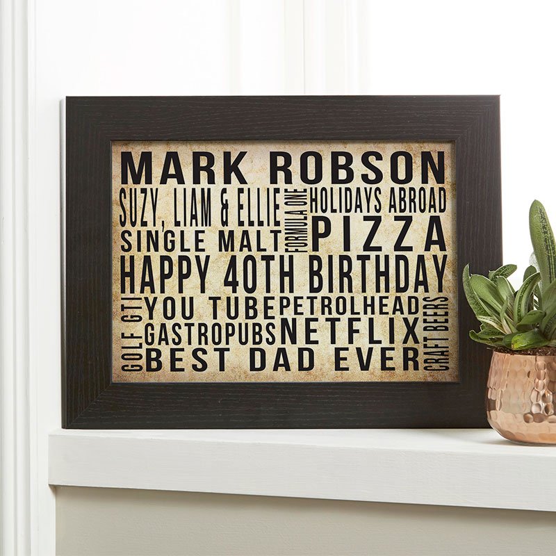 personalised gifts for man 40th birthday word print landscape likes