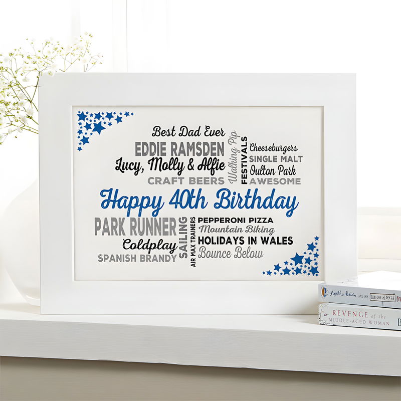 40th Birthday Gift of Personalised Typographic Art | Chatterbox Walls