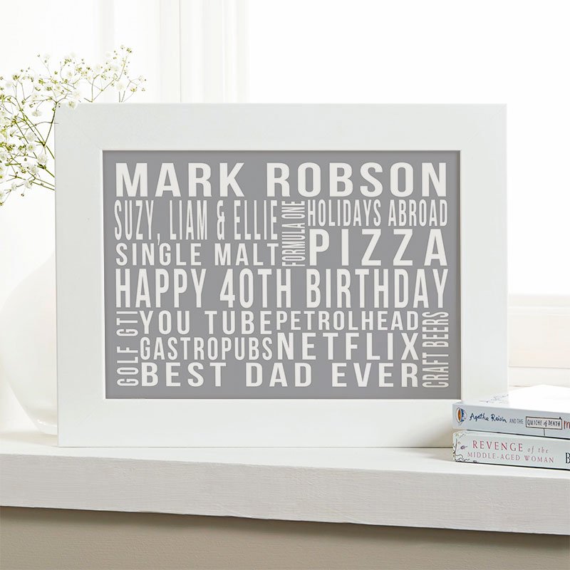 gifts for his 40th birthday personalised wall art word print landscape likes