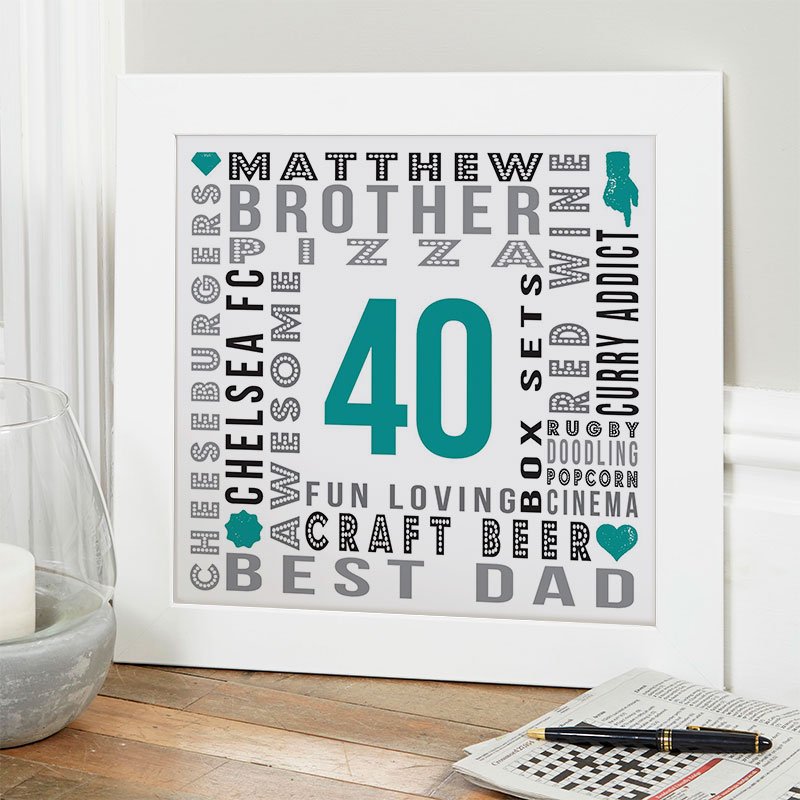 unique 40th birthday gift for him personalised word picture year of birth