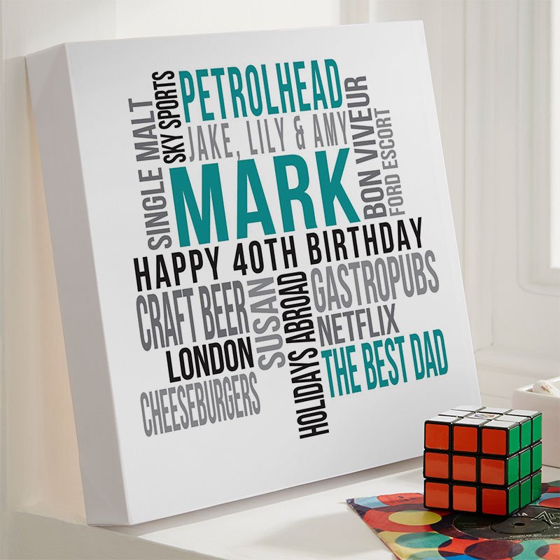 40th birthday present ideas for him personalised word print square likes
