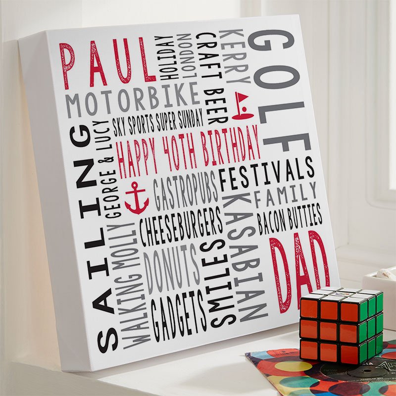 personalised mens 40th birthday gift word art square canvas print