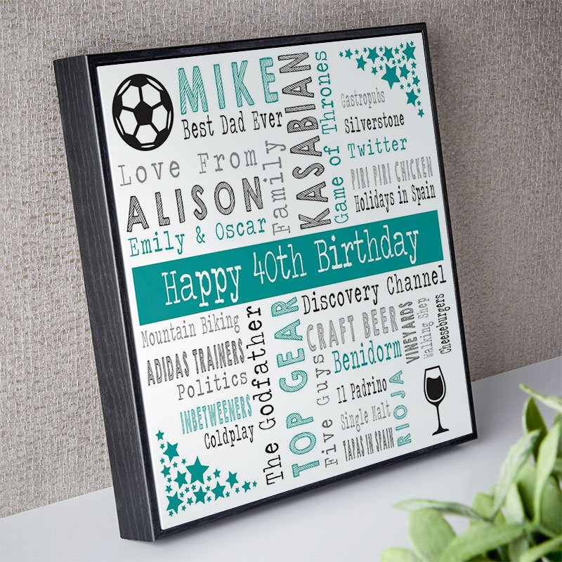 40th birthday present ideas for men word art picture print