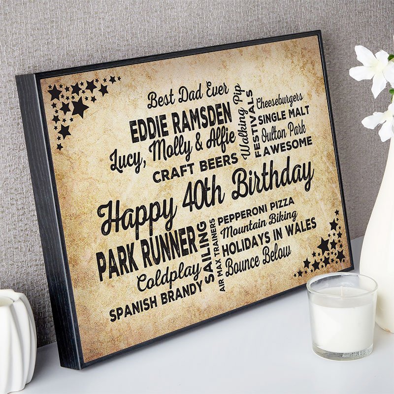unique 40th birthday gift for him typographic wall art print