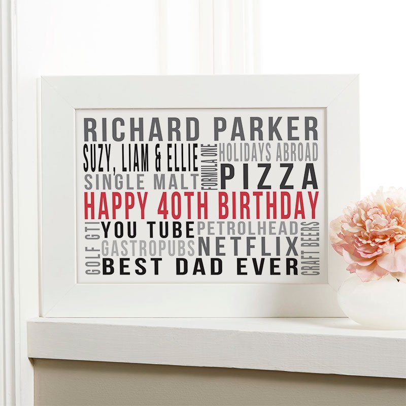 Favourite things personalised typographic art poster print canvas