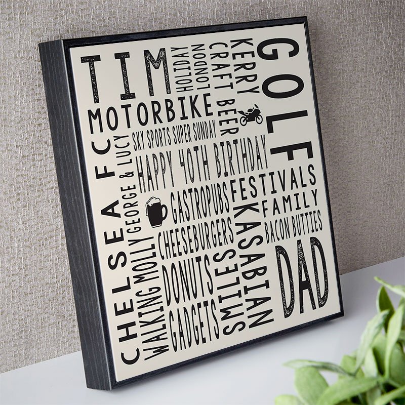 40th birthday present for husband personalised word print square canvas
