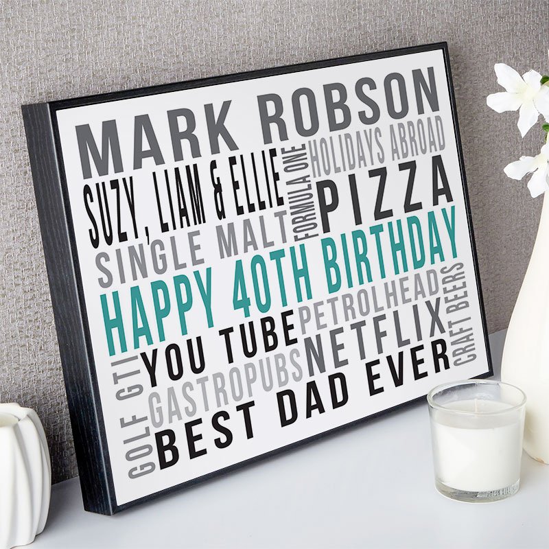 40th birthday present for men personalised word canvas landscape likes