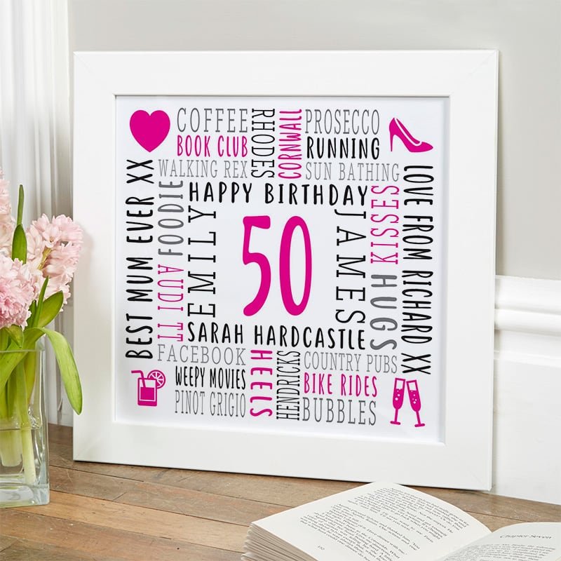 50th birthday gift for woman personalised word art picture