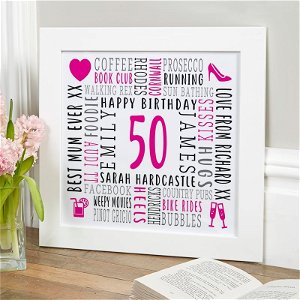 50th birthday gift for her custom word picture print