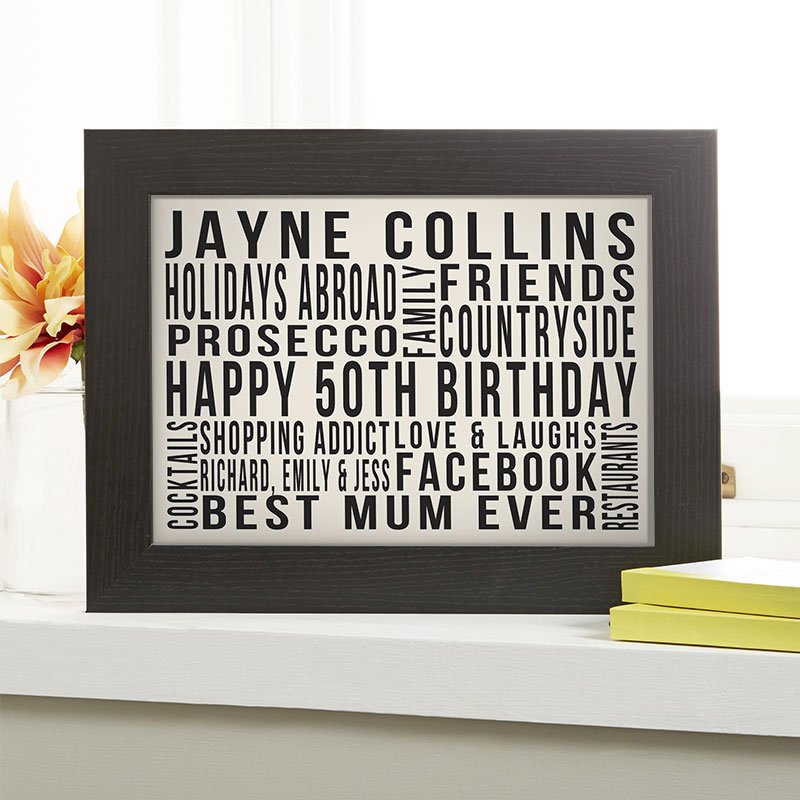 gifts for her 50th birthday personalised wall art word print landscape likes