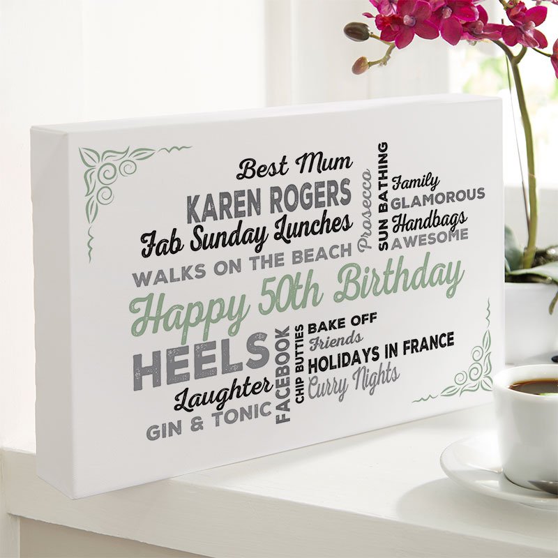 unique 50th birthday gift for her typographic wall art print