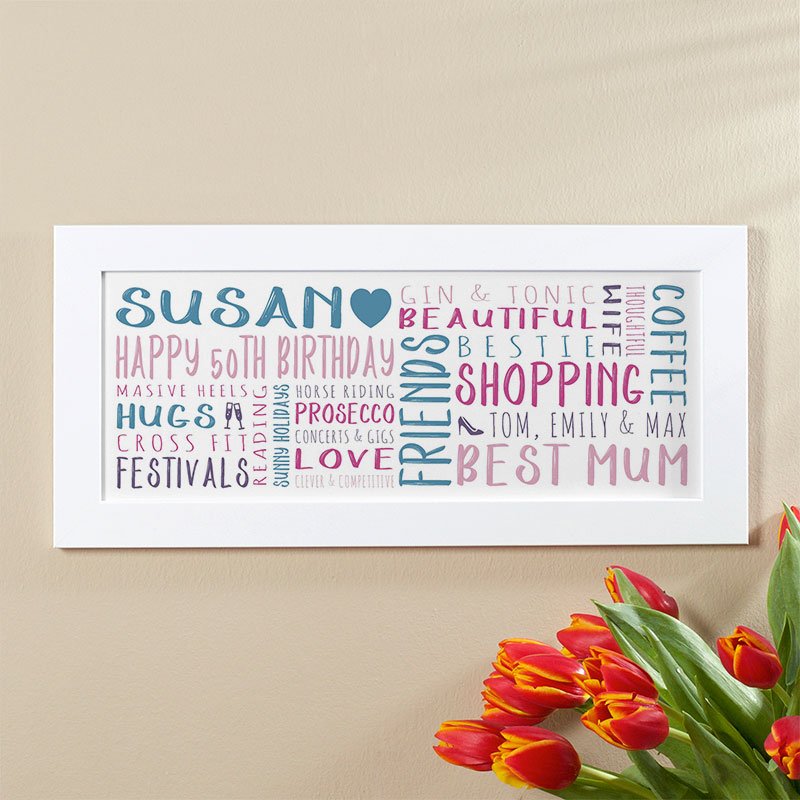50th birthday gift for her of personalised print panoramic