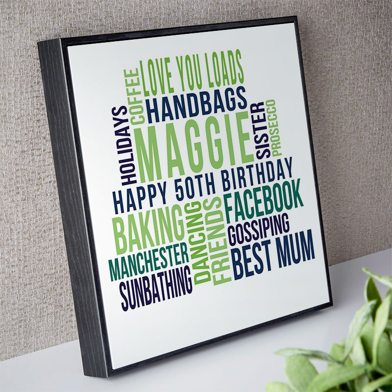 50th birthday gift for her personalised wall art word print square likes