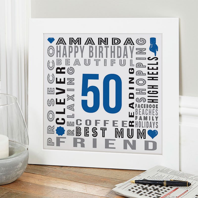 50th birthday gift ideas for her personalised year of birth age picture print