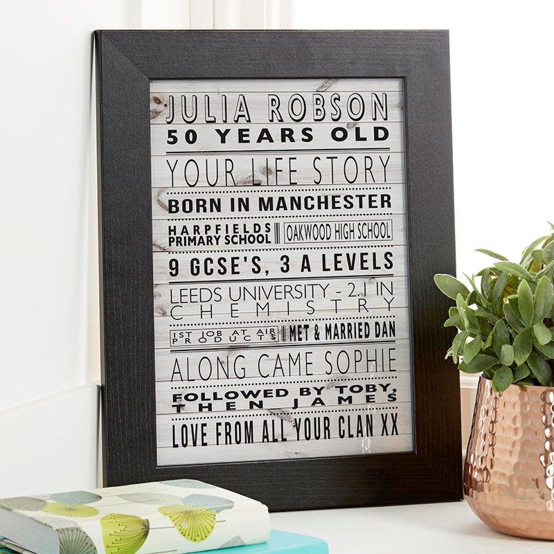 personalised 50th birthday gift for her life story unique print
