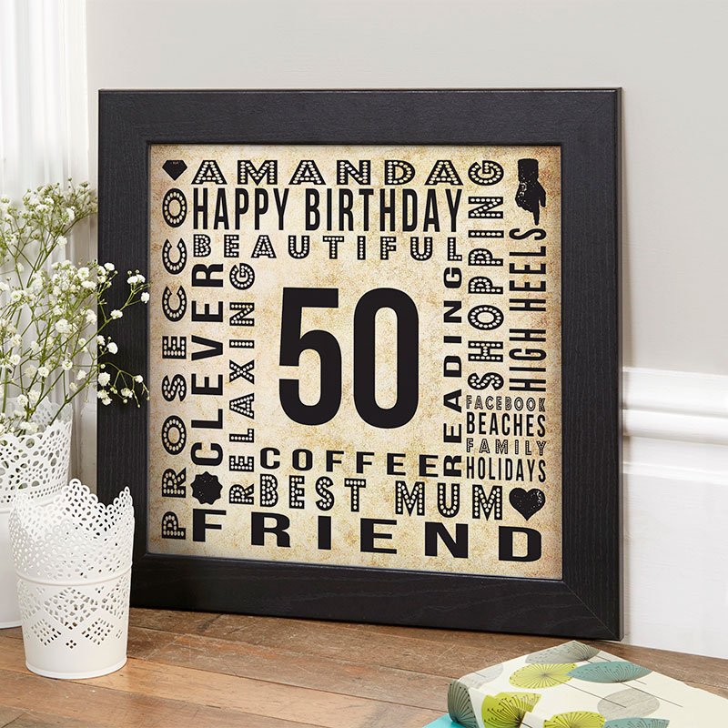 unique 50th birthday gift for her personalised word picture year of birth