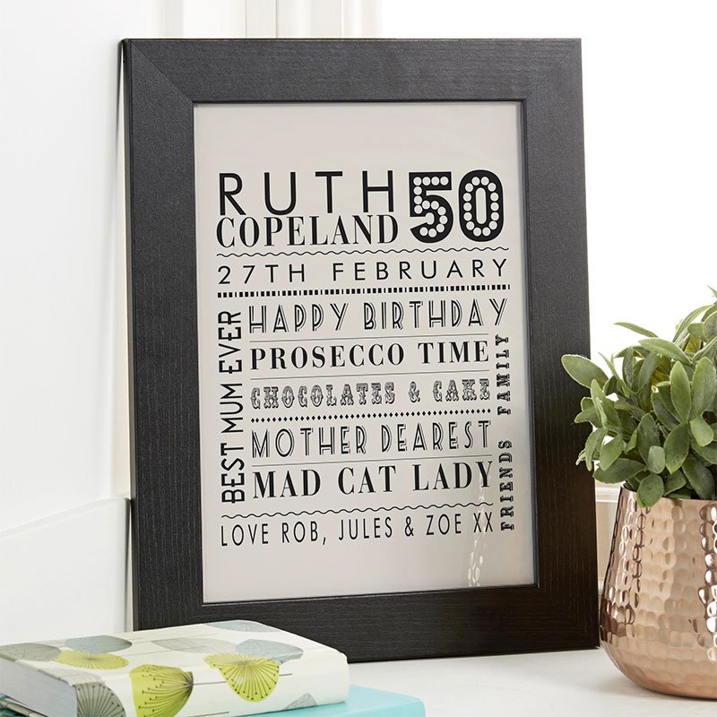 50th birthday gift for wife personalised wall art picture print corner