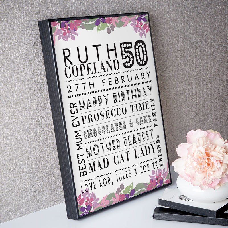 unique 50th birthday gift for her personalised picture print age corner