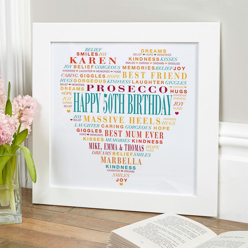 gift ideas for 50 year old woman personalised love heart print