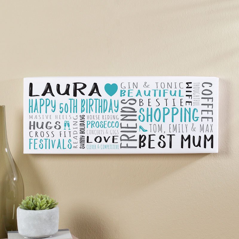 50th birthday present for her personalised word art panoramic