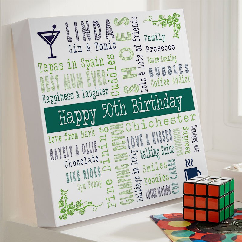 personalised 50th birthday gift for her unique picture print square corner