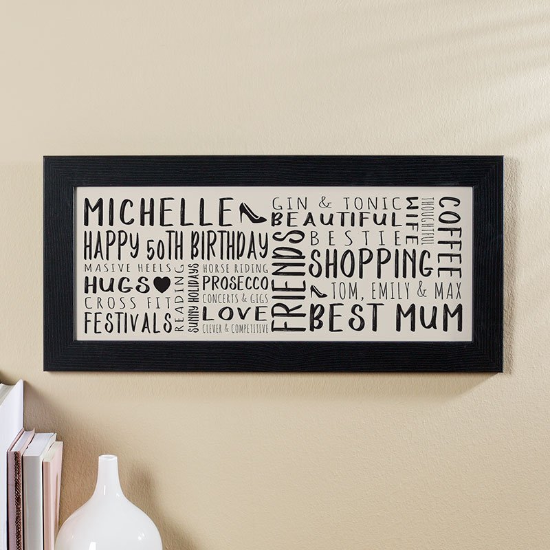 50th birthday gift ideas for her wall art personalised panoramic print