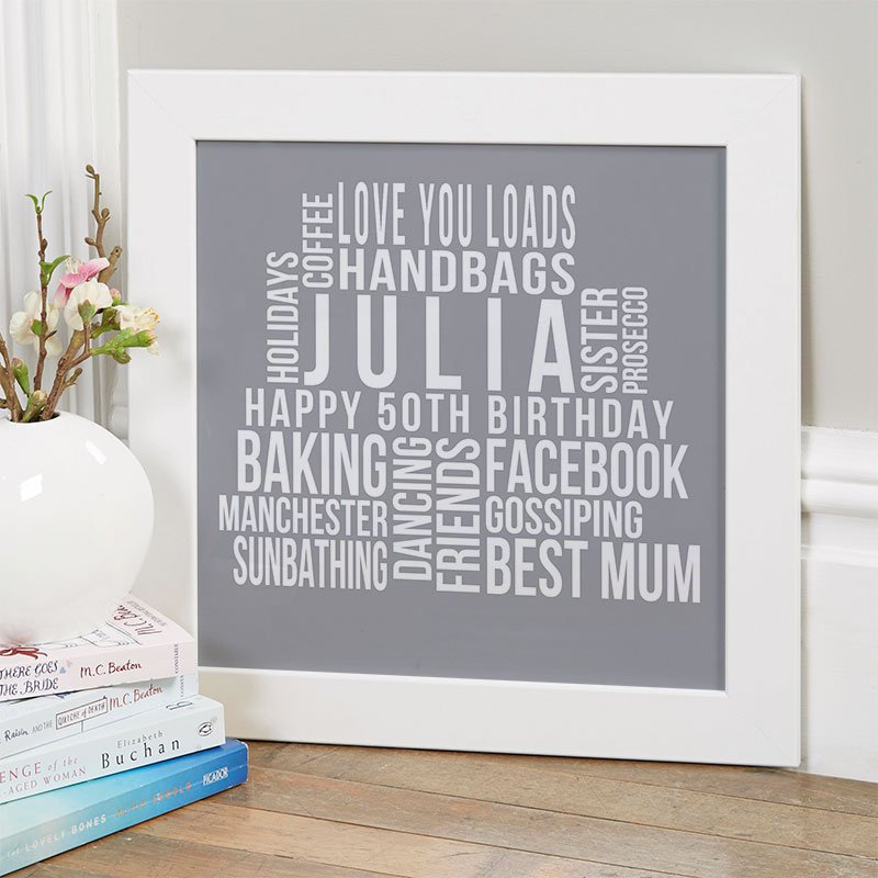 50th birthday present for her personalised wall art print square likes