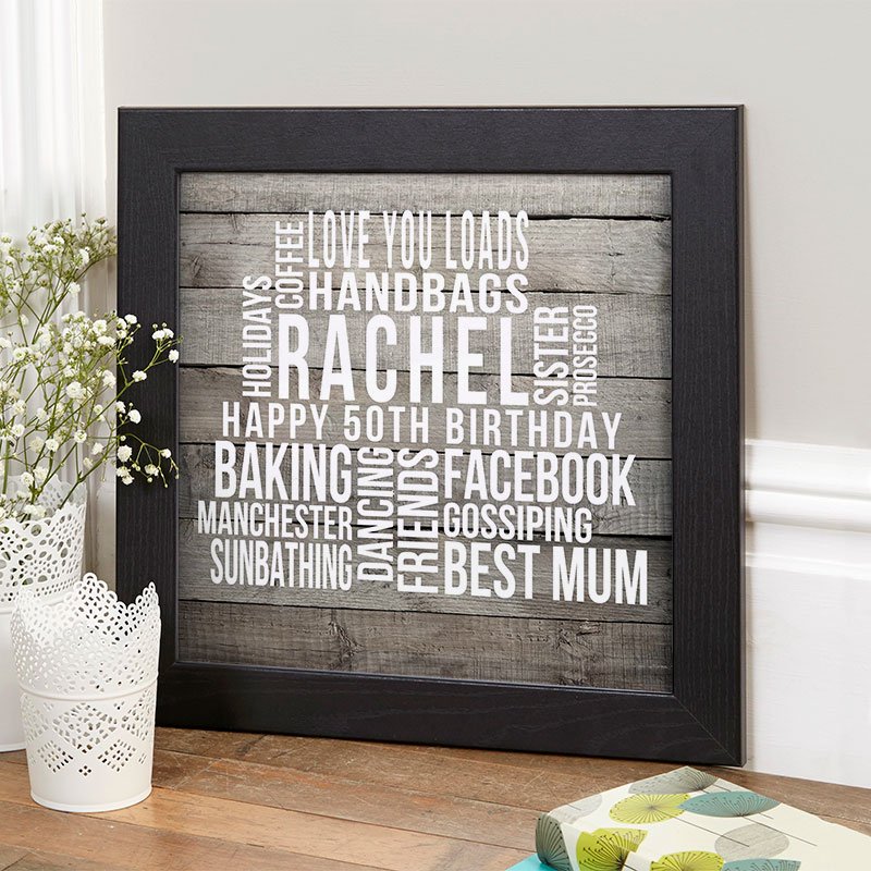 50th birthday gift ideas for wife personalised word art print square likes