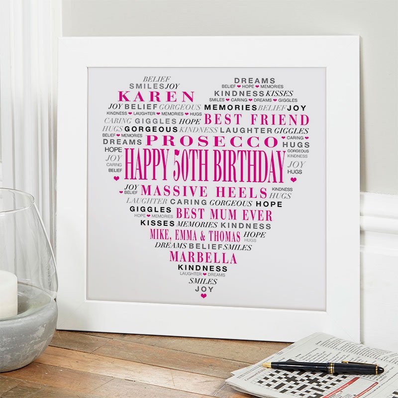 50th birthday gift for her personalised love heart