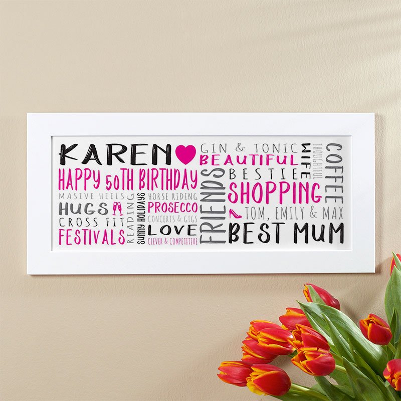 birthday gift ideas for 50 year old woman personalised panoramic word art print