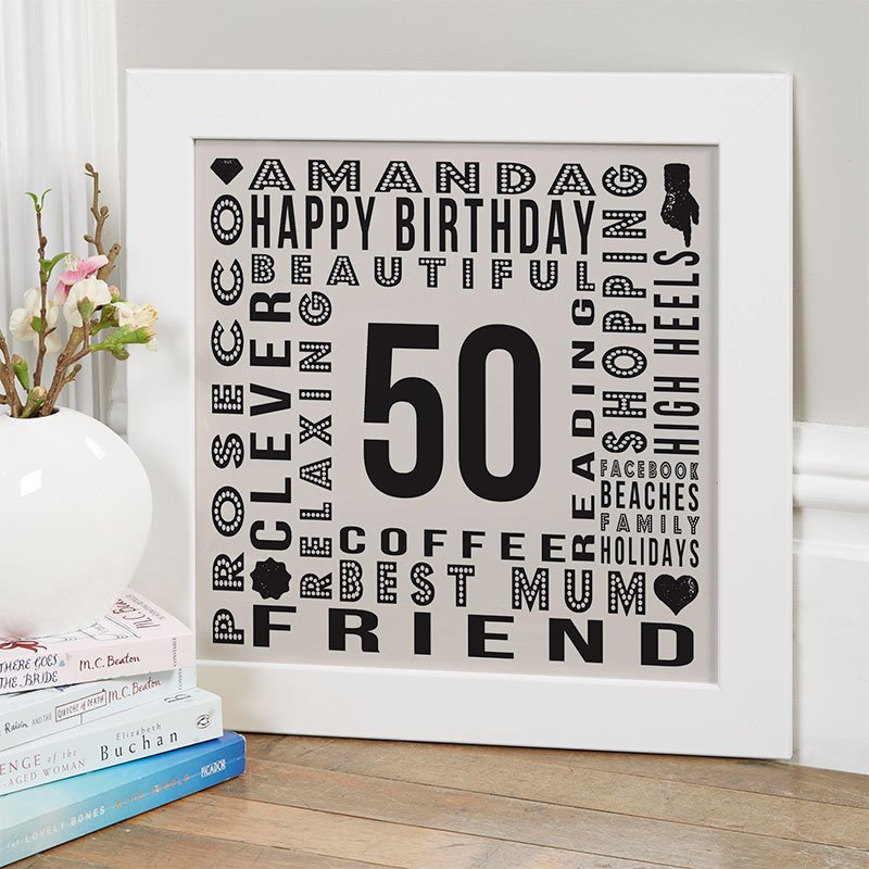 50th birthday gift idea for wife year of birth age personalised wall print